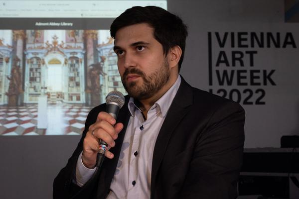 VIENNA ART WEEK Challenging Orders LINE-UP: “Data, Technology & the Arts: Challenging Orders” Clemens Apprich, Thomas Fischbacher (Discover Culture), Manu Luksch, Jutta Scheibelberger im Gespräch mit Robert Punkenhofer (VIENNA ART WEEK)(25.11.2022) Foto: eSeL.at - Lorenz Seidler Foto: eSeL Lorenz Seidler
