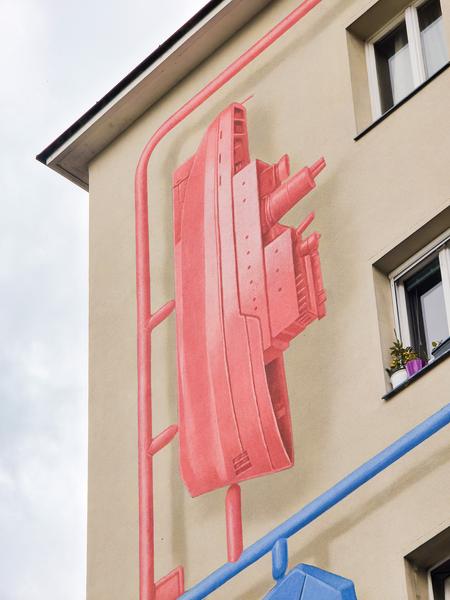 Klima Biennale 2026: "Funny Games" - NEVERCREW "Souvenir" (Hauswand Baumgasse 77, seit 8.4.2026) Foto: eSeL.at - Joanna Pianka