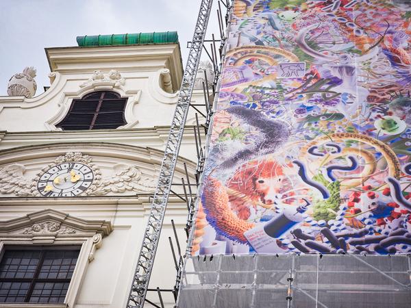 Klima Biennale 2026: "Funny Games" - Zheng Mahler. Plague Columns (Pestsäule - Karlskirche, seit 8.4.2026) Foto: eSeL.at - Joanna Pianka