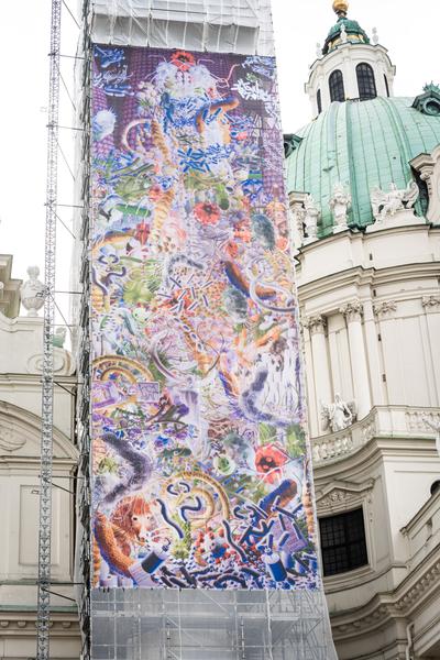 Klima Biennale 2026: "Funny Games" - Zheng Mahler. Plague Columns (Pestsäule - Karlskirche, seit 8.4.2026) Foto: eSeL.at - Joanna Pianka