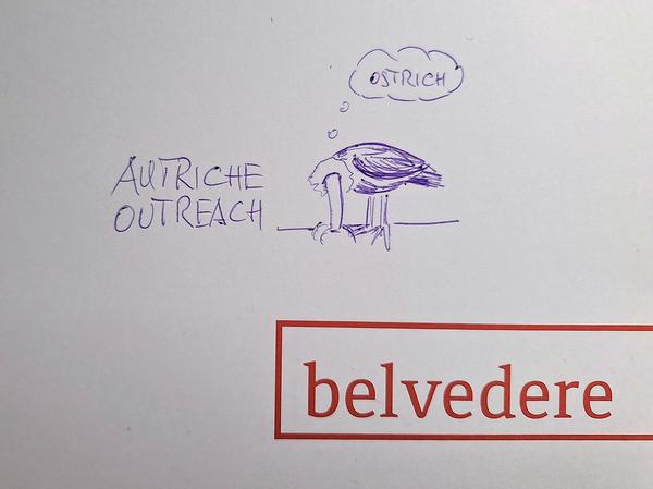 Michael Huber Pressekonferenz-Mappe Zeichnung 
Belvedere Jahrespressekonferenz 
(Zeichnung: Michael Huber) Foto: Zeichnung: Michael Huber