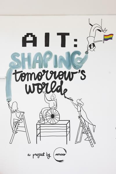 Eröffnung "Shaping Tomorrow´s World" - Wall Drawing by ThinkVisual / Chiara de Eccher (AIT Artloop, 8.4.2026) Foto: eSeL.at - Lorenz Seidler
