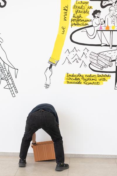 Eröffnung "Shaping Tomorrow´s World" - Wall Drawing by ThinkVisual / Chiara de Eccher (AIT Artloop, 8.4.2026) Foto: eSeL.at - Lorenz Seidler