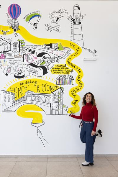 Eröffnung "Shaping Tomorrow´s World" - Wall Drawing by ThinkVisual / Chiara de Eccher (AIT Artloop, 8.4.2026) Foto: eSeL.at - Lorenz Seidler