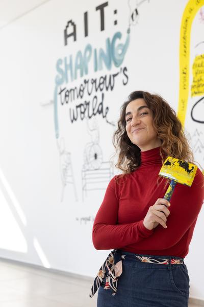 Eröffnung "Shaping Tomorrow´s World" - Wall Drawing by ThinkVisual / Chiara de Eccher (AIT Artloop, 8.4.2026) Foto: eSeL.at - Lorenz Seidler