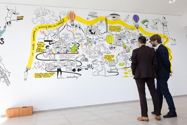 Eröffnung "Shaping Tomorrow´s World" - Wall Drawing by ThinkVisual / Chiara de Eccher (AIT Artloop, 8.4.2026) Foto: eSeL.at - Lorenz Seidler