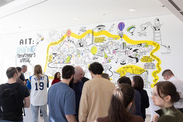 Eröffnung "Shaping Tomorrow´s World" - Wall Drawing by ThinkVisual / Chiara de Eccher (AIT Artloop, 8.4.2026) Foto: eSeL.at - Lorenz Seidler
