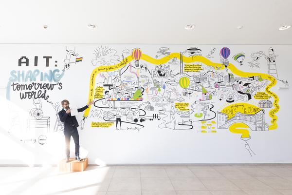 Eröffnung "Shaping Tomorrow´s World" - Wall Drawing by ThinkVisual / Chiara de Eccher (AIT Artloop, 8.4.2026) Foto: eSeL.at - Lorenz Seidler