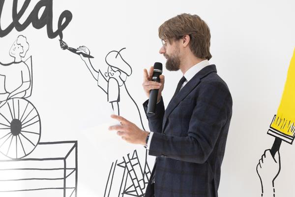 Eröffnung "Shaping Tomorrow´s World" - Wall Drawing by ThinkVisual / Chiara de Eccher (AIT Artloop, 8.4.2026) Foto: eSeL.at - Lorenz Seidler