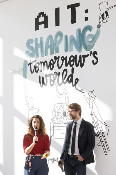 Eröffnung "Shaping Tomorrow´s World" - Wall Drawing by ThinkVisual / Chiara de Eccher (AIT Artloop, 8.4.2026) Foto: eSeL.at - Lorenz Seidler