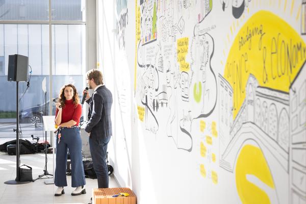 Eröffnung "Shaping Tomorrow´s World" - Wall Drawing by ThinkVisual / Chiara de Eccher (AIT Artloop, 8.4.2026) Foto: eSeL.at - Lorenz Seidler