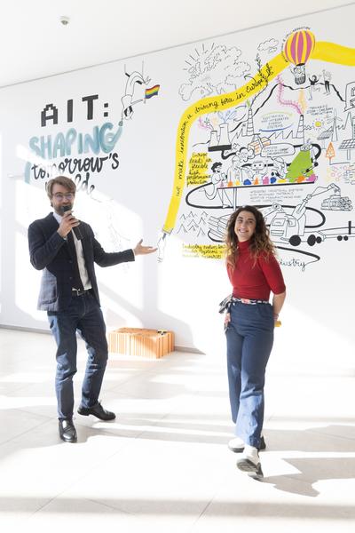 Eröffnung "Shaping Tomorrow´s World" - Wall Drawing by ThinkVisual / Chiara de Eccher (AIT Artloop, 8.4.2026) Foto: eSeL.at - Lorenz Seidler