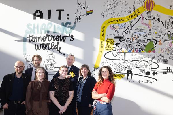 Eröffnung "Shaping Tomorrow´s World" - Wall Drawing by ThinkVisual / Chiara de Eccher (AIT Artloop, 8.4.2026) Foto: eSeL.at - Lorenz Seidler